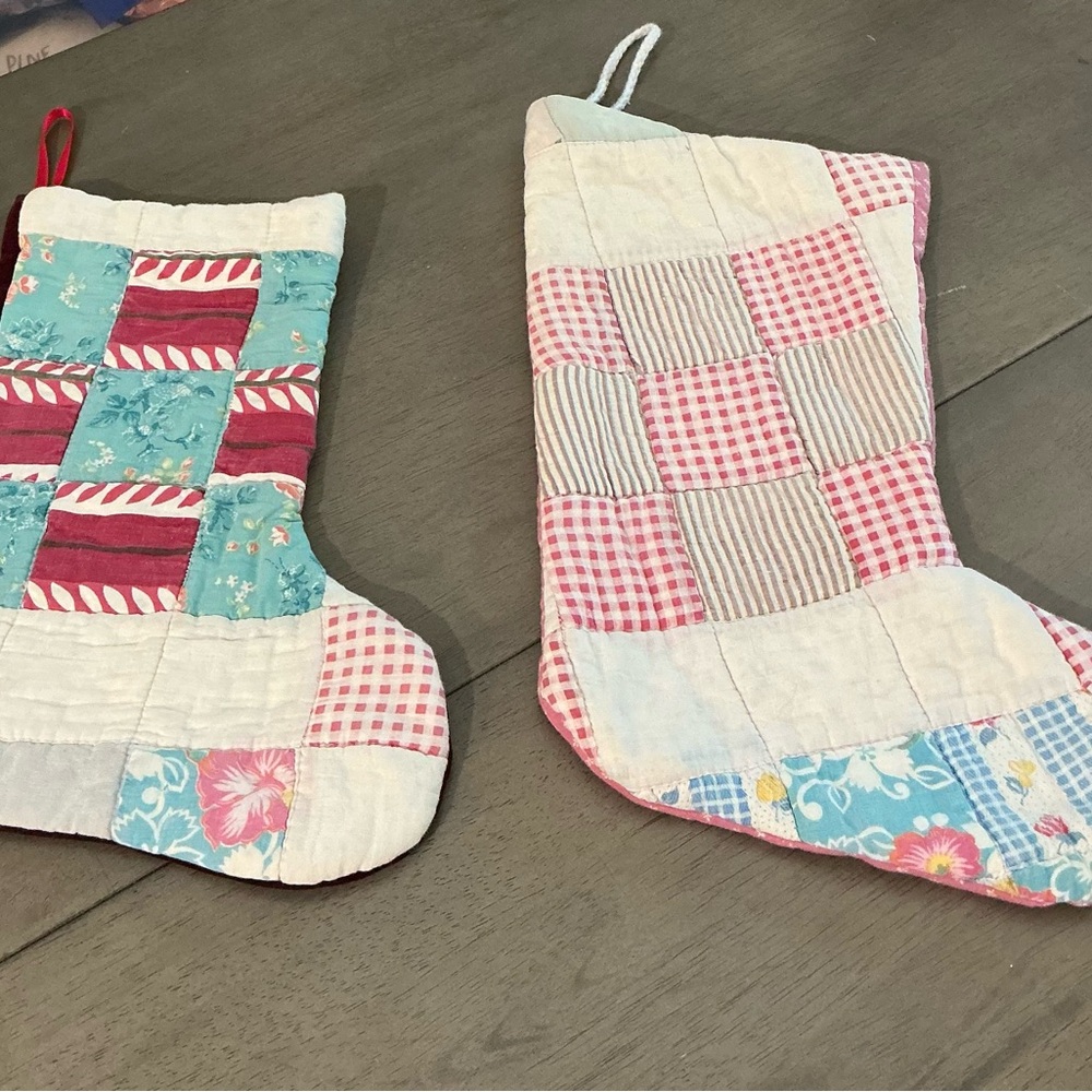 Vintage Handmade Patchwork Quilted Holiday Stockings